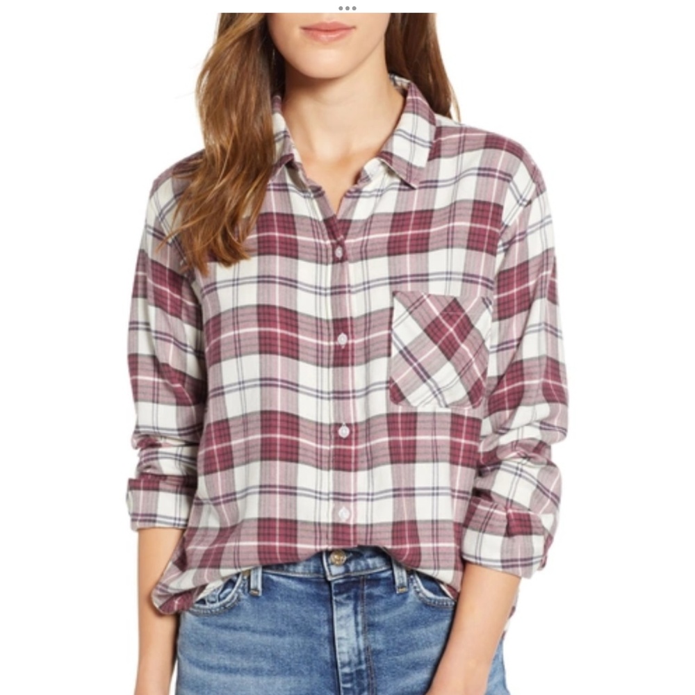 RAILS Hunter Plaid Shirt In Cream Raspberry Slate Size L